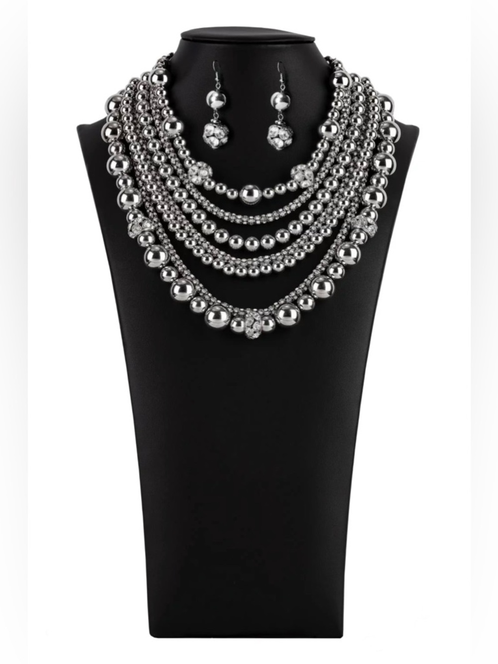 Multi-Strand Silver Statement Necklace & Earrings - Picture 5 of 5